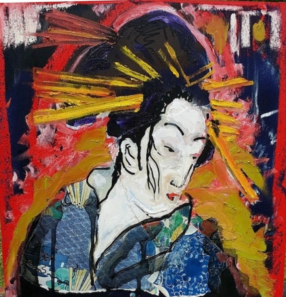 Japanese Geisha Art by Matt Pecson MADE TO ORDER Mixed Media Art Japanese Art Asian Decor Asian Wall Decor