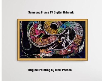 Japanese Dragon Painting Samsung Frame TV Art, Dragon TV Art, Frame Art for tv, Art for tv, tv Screensaver, Instant Decor, Digital Download