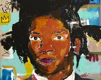 Jean Michel Basquiat Pop Art Painting on Reclaimed Wood by Matt Pecson 18x24 READY TO SHIP Acrylic Painting Wall Decor Home Decor