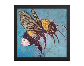 Bee Painting, Bumble Bee in Flight Framed Art Print, Square Prints, Nature Decor, Kitchen Wall Art, Gifts for Her, Mother's Day Gift