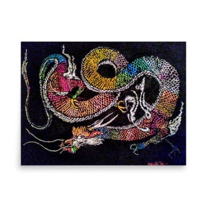 Lucky Rainbow Dragon Poster, Art Print from Painting, Asian Japanese Art Print, Fantasy Magical Animal