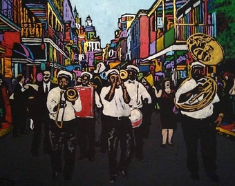 New Orleans Art Second Line Brass Band Painting by Matt Pecson Louisiana Art French Quarter Bourbon Street MADE to ORDER