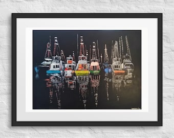 Boats Painting Art Print, Boating Marina Framed Art Print, Nautical Art, Coastal Decor, Gift for Him