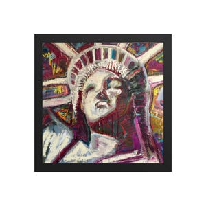 Stampe artistiche della Statua della Libertà, stampe artistiche da parete moderne di metà secolo con cornice di Matt Pecson, arte di New York City, stampa pop art, arredamento per ufficio, patriottico
