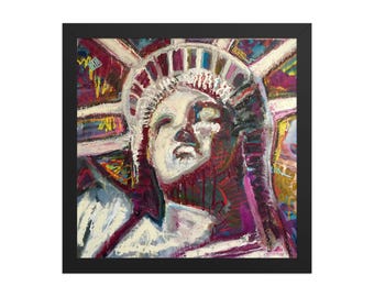 Statue of Liberty Art Prints Framed Mid Century Modern Wall Art by Matt Pecson, New York City Art, Pop Art Print, Office Decor, Patriotic