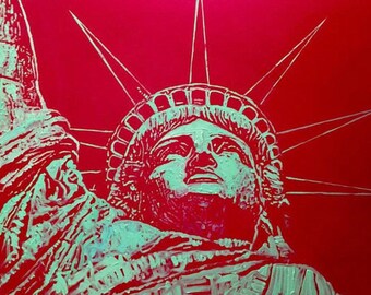 Red Statue of Liberty Pop Art Painting on Canvas by Matt Pecson MADE TO ORDER Original Painting Large Wall Art Patriotic Room Decor