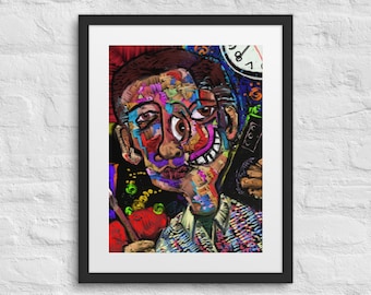 Colorful Self Portrait Digital Print, Modern Abstract Art, Framed Print with Mat, Maximalist Wall Art, Home Office Decor, Gift for Him