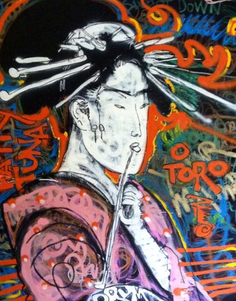Japanese Art Geisha Painting Graffiti Wall Decor By Matt Etsy