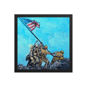 Iwo Jima WWII WW2 Fine Art Prints Framed by Matt Pecson, American Flag Wall Art, Marines USMC, Patriotic Gifts, Best Selling Items