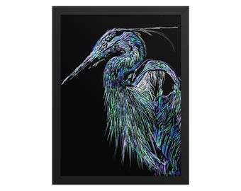Blue Heron Art Print Framed Wall Art by Matt Pecson, Bird Art Prints, Coastal Wall Art, Beach House Decor, Bedroom Bathroom Decor