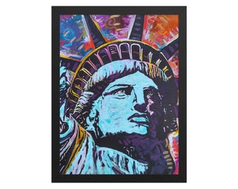 New York City Art Print, Statue of Liberty Art Prints Framed Wall Art, Pop Art Print, Home Office Decor, Patriotic Art, Red White Blue
