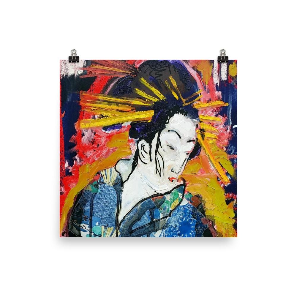 Japanese Geisha Mixed Media Art Print Poster by Artist Matt Pecson