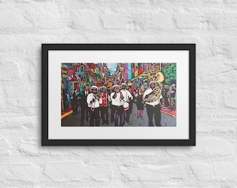 New Orleans Second Line Framed Art Print, Bourbon Street
