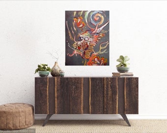 Fantasy Dragon Japanese Art Original Painting by Matt Pecson MADE TO ORDER Room Decor Home Decor Pop Art Painting Canvas Wall Art
