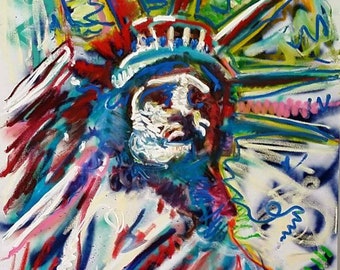 Statue of Liberty Expressionist Painting on Canvas – Colorful Made to Order Wall Art