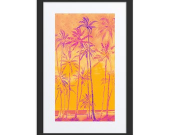 Palm Trees Sunset Print, Florida Beach Wall Art, Framed Art Print with Mat, Coastal Prints, Beach Decor, Coastal Decor, Beach House Poster