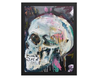 Skull Painting Art Print, Skeleton Framed Wall Art, Gothic Goth Decor, Gifts for Him Dad, Best Selling Items