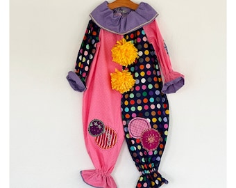 2T/3T Clown Costume with Hand Embroidery in Pink, Navy and Lavendar