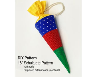 DIY PATTERN - 18" Schultüte using Fabric with Ruffle - 3 piece exterior cone is optional