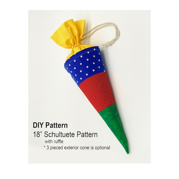 DIY PATTERN - 18" Schultüte using Fabric with Ruffle - 3 piece exterior cone is optional