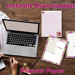 Geometric Raspberry and Green Pattern, Instantly Downloadable 8.5&quot; x 11&quot; Planner Calendar, To Do, & Lined Paper