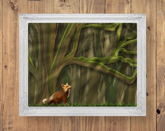 Fox in a Forest Printable Wall Art INSTANT DOWNLOAD. Printable Red Fox Art.