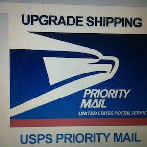 May include: Upgrade shipping option for USPS Priority Mail, featuring the blue and white USPS logo with an eagle and the text "Priority Mail" and "United States Postal Service".