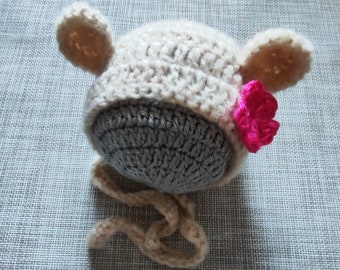 Crochet Baby Bear Hat, Bonnet with ears, Boho Bonnet, Baby shower gift, Hospital outfit, Photo prop, Newborn picture