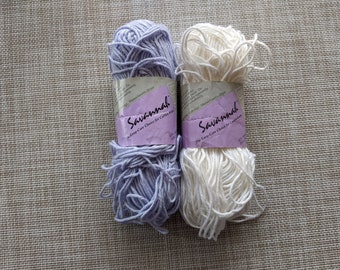 Bernat yarn, Savannah yarn, acrylic-cotton, pastel lavander color, white color, 50 g or 175 oz,105 yards or 96 m