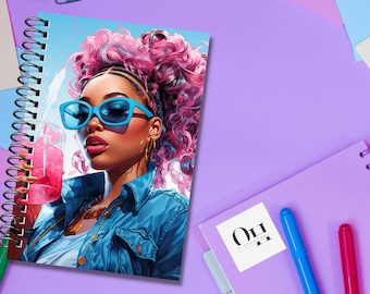 Carnet personnalisé de fille noire, entreprise appartenant à des Noirs, reine noire, fille noire, planificateur personnalisé, cahier à spirale, magie de fille noire, cadeau