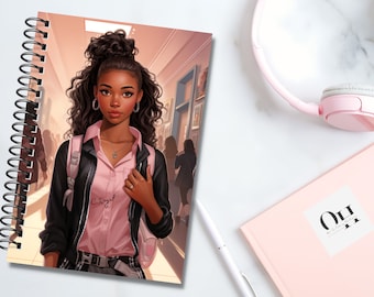 Carnet personnalisé de fille noire, entreprise appartenant à des Noirs, reine noire, fille noire, planificateur personnalisé, cahier à spirale, magie de fille noire, cadeau