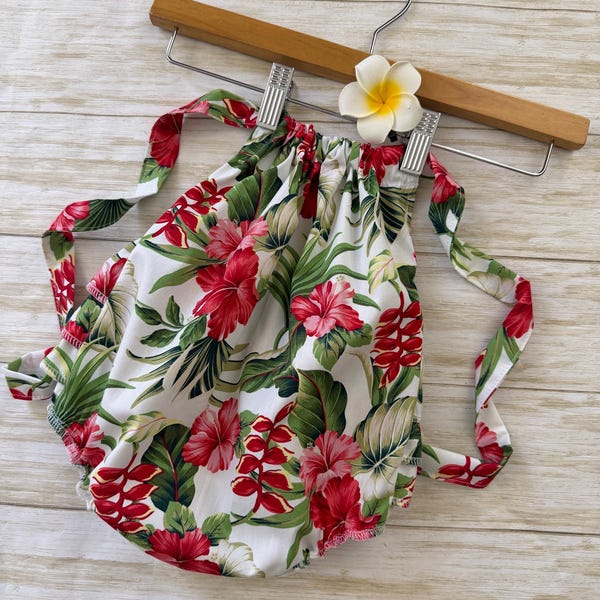 Island Life Baby Girl Romper/Sunsuit & matching headband bow