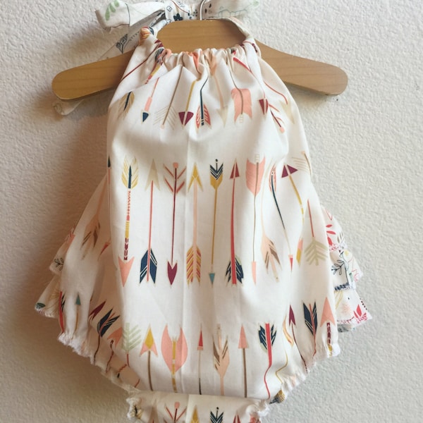 Little Arrows Ruffled Baby Girl Romper. Baby Girl Romper. Baby Bubble Romper. Baby Sun Suit.