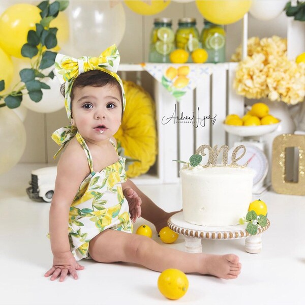 Lemon Drops Baby Girl Romper & Headband Set