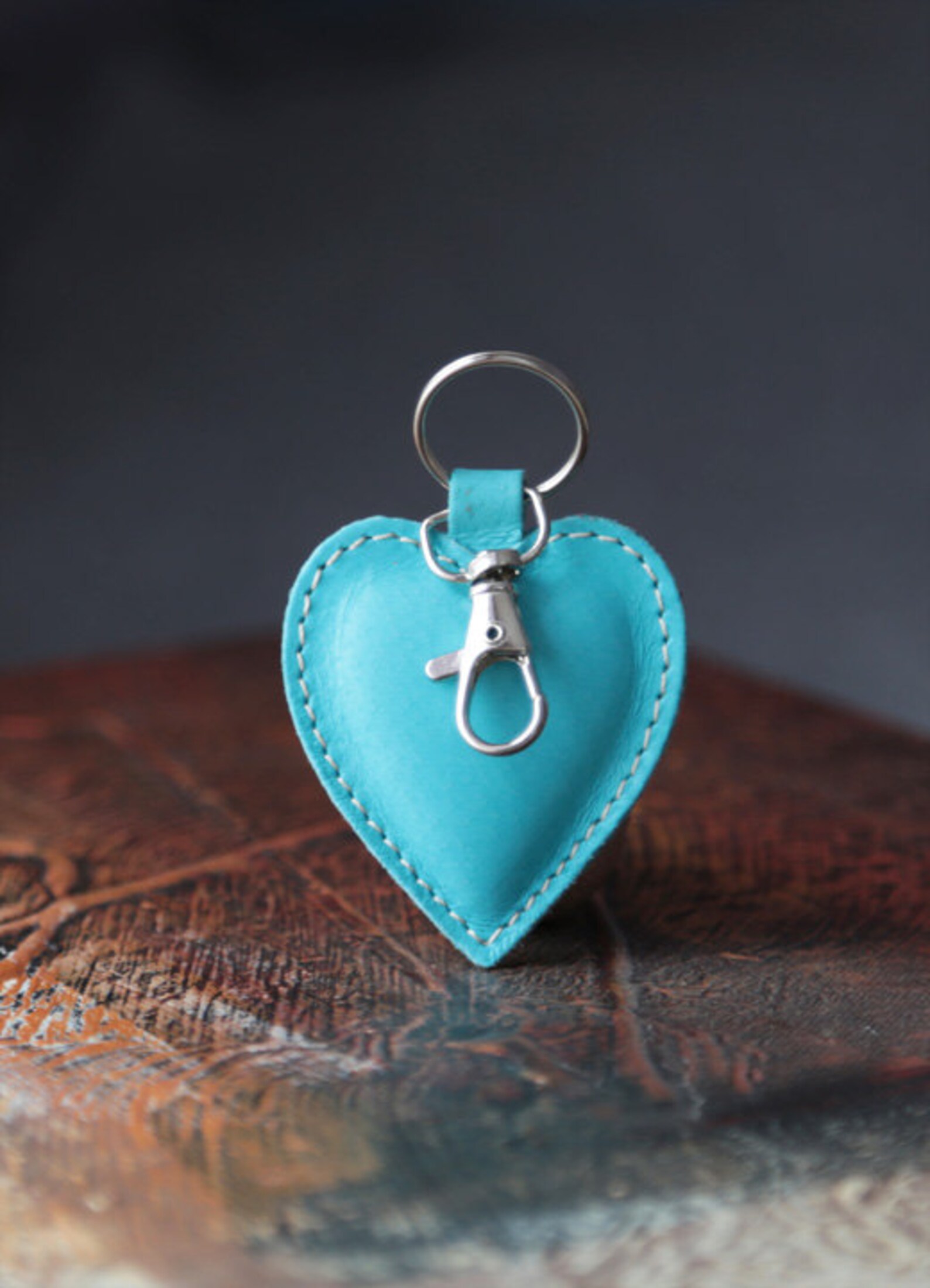 Leather Keychain Blue Heart Keychain Drive Safe Keychain Etsy