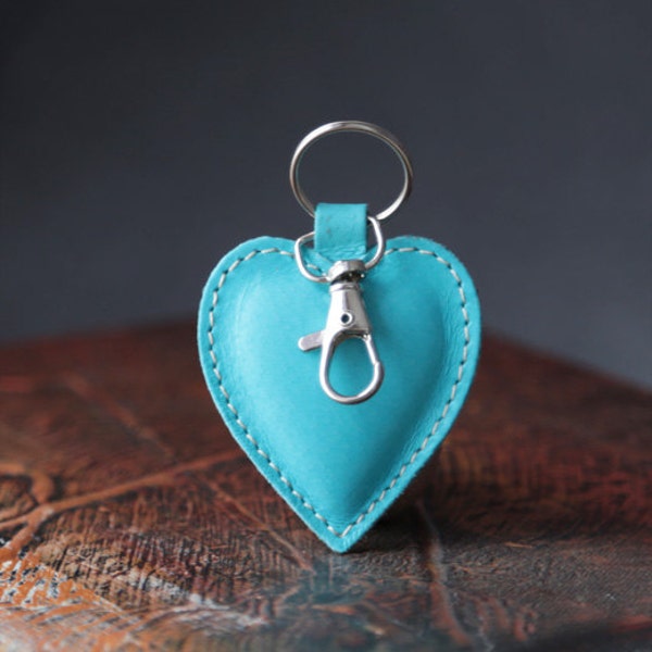 Leather keychain, Blue heart keychain, Drive safe keychain personalized keyring, 18th Birthday, Car keyholder, Valentines gift for friend