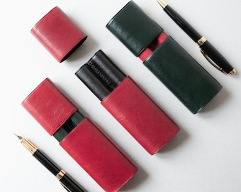 Fountain pen case for two pens, personalized pencil case teacher, pen sleeve, handmade fountain pen pouch, fountain pen holder, etui for pen