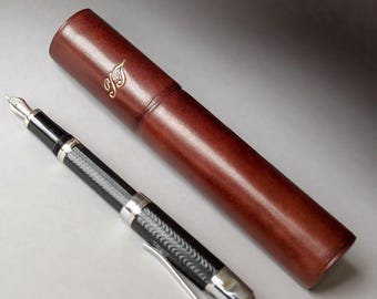 Gepersonaliseerde enkele etui voor grote vulpen: volnerfleer, past: Montblanc 149, goudzilver, custom Engraved