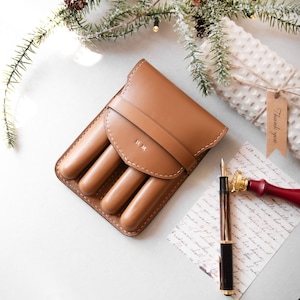 Luxury Leather Pen Case, 4 Slot Fountain Pen Case, Custom Pencil Case Leather, 4 Fountain Pen Holder Personalized Gift for Him, Pen Pouch
