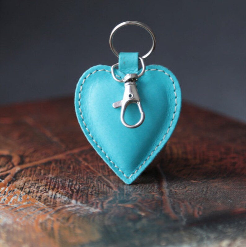 Leather Keychain Blue Heart Keychain Drive Safe Keychain Etsy