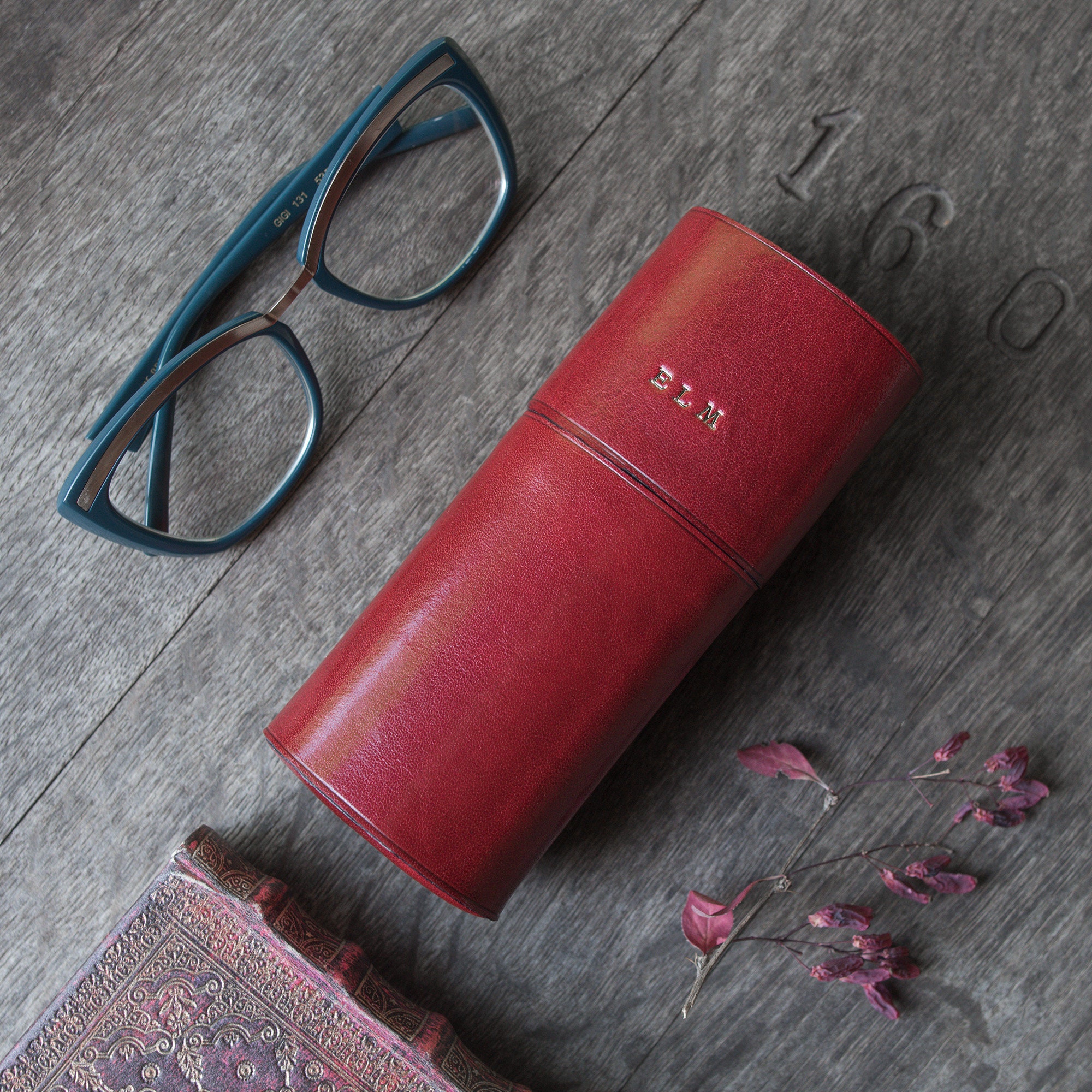 財布・ケース・小物入れ USA Vintage Eyeglasses Case Leather Glasses Case Personalized, Hard Glasses Case, Oversize
