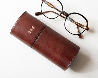 Personalized glasses case leather for men, Oversize sunglasses case, Chestnut glasses case, Eyeglass case sunglass, Fathers Day best gift