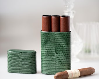Étui de voyage à cigares en cuir de vachette, 3 tubes séparés pour cigares, porte-cigares de luxe gravé
