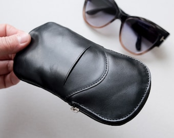 Estojo de couro para óculos com zíper, Estojo para óculos de sol com 2 bolsos, Estojo para óculos de grau personalizado para presente masculino, Estojo de couro para óculos para o pai