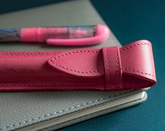 Pen case with flap, leather pen case, pink pen sleeve, high school graduation gift for her, 21st birthday gift.