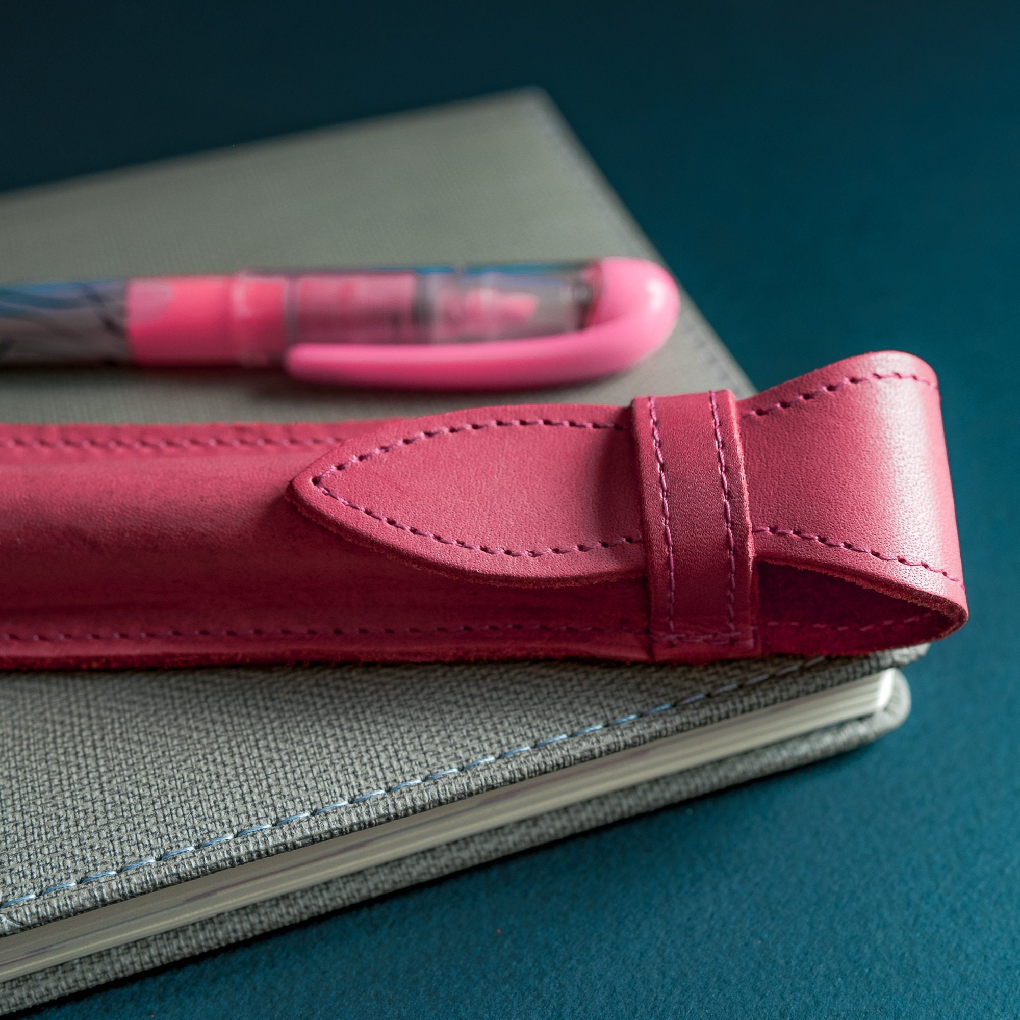 Leather Pink Pen Sleeve Case Pouch Leather Pink Pen Sleeve Case Pouch