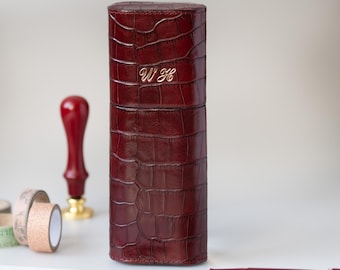 Burgundy 2 etui voor vulpenliefhebber: volnerfleer, op maat gegraveerd