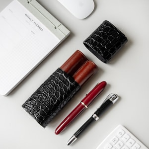 Crocodile Embossed Leather Pen Case: Montblanc 149, Personalized Stationery Pouch