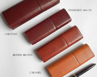 Estuche grande de cuero para bolígrafos, Estuche para pluma estilográfica para 2 bolígrafos, Estuche para bolígrafos como regalo de nuevo trabajo, Portalápices para coleccionistas, Regalo de cuero personalizado para él.