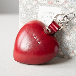 Keychain heart leather coin purse, Personalized heart keychain Valentines best gift for her, Red heart personalized best gift for her image 1